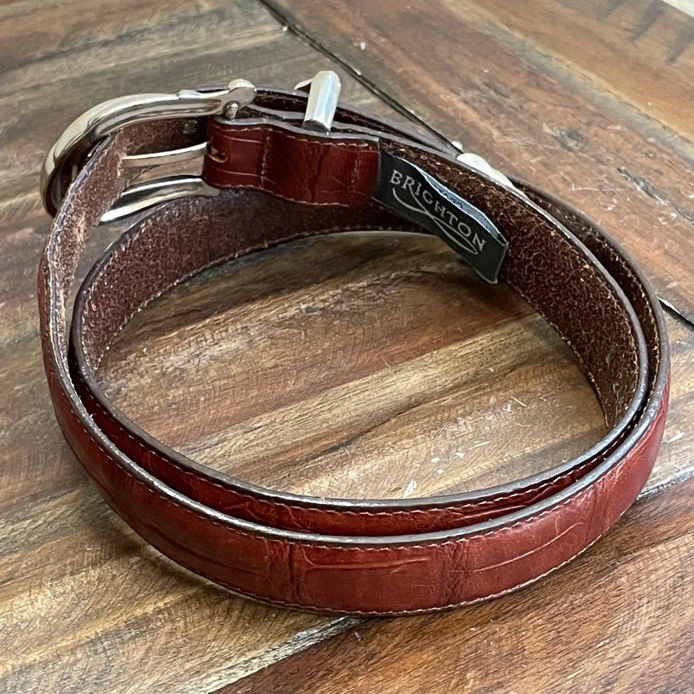 Vintage Y2K‎ Brighton Brown Mock Croc Leather Western Buckle Belt Large